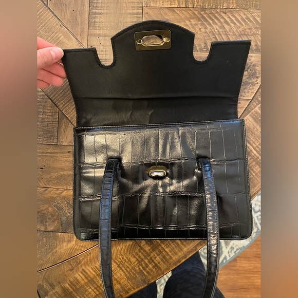 Vintage 1950s Lennox “Croc” Black Leather Handbag - Picture 4 of 11